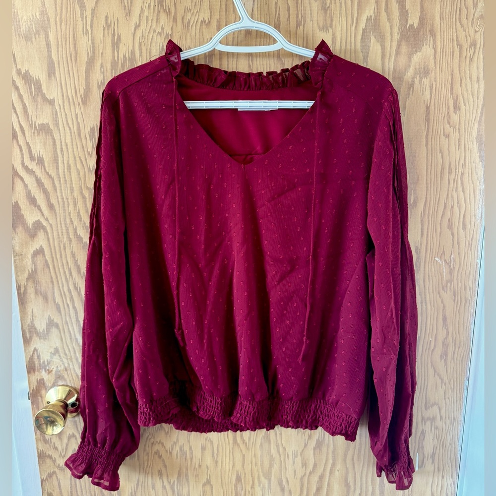 Smocked Chiffon Long Sleeved Blouse